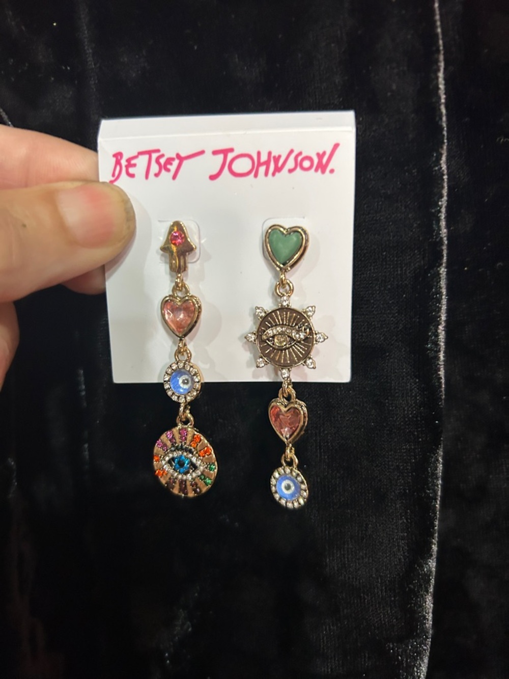 Betsy Johnson NOC Evil Eye Mismatched dangle earrings